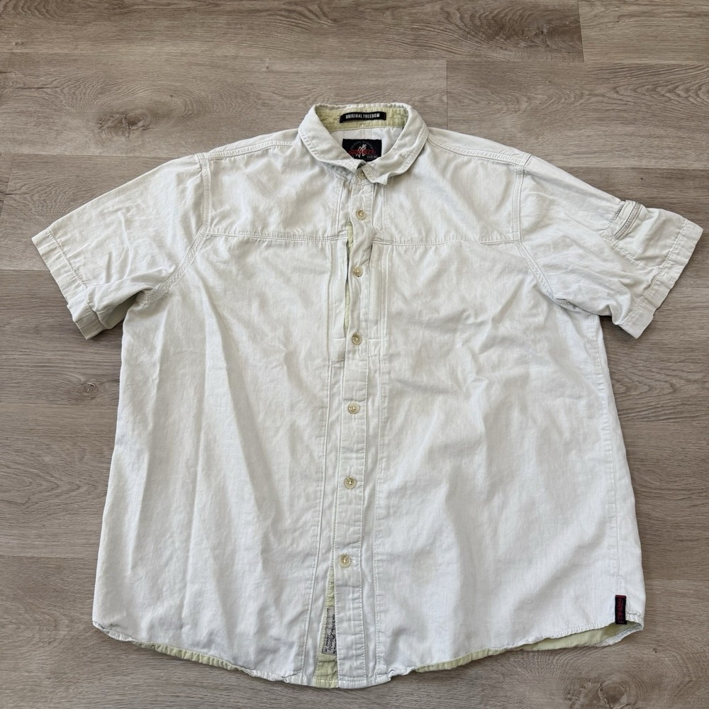 Vintage 90s Gramicci Utility Shirt Mens XL Faded Beige Cotton Short Sleeve